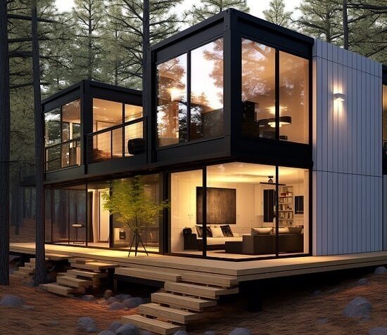 A black and white colored container house.